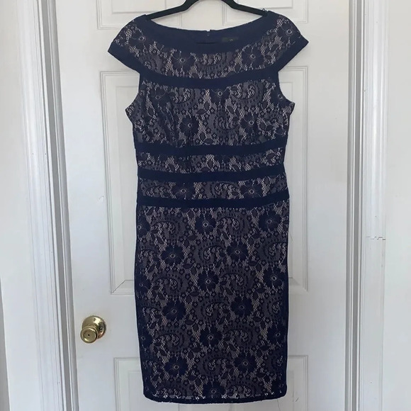 Adrianna Papell Dresses & Skirts - Adrianna Papell Lace Overlay Dress Blue Size 12